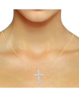 Diamond Round & Baguette 18" Pendant Necklace (1/2 ct. t.w.) in Sterling Silver & 14k Gold-Plate