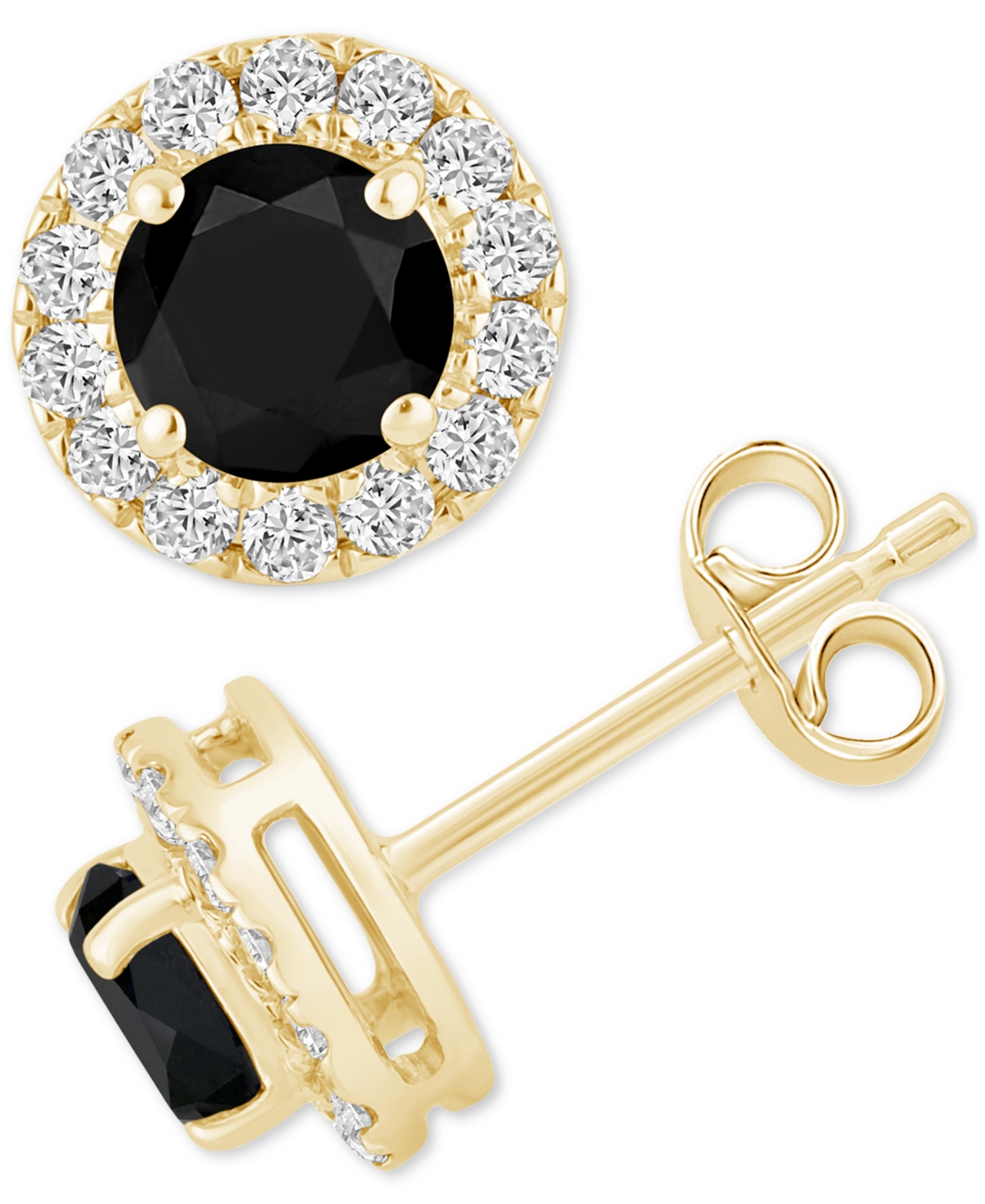 Macy's Black Diamond (3/4 Ct. T.w.) & White Diamond (1/4 Ct. T.w.) Halo Stud Earrings In 14k Gold In Yellow Gold