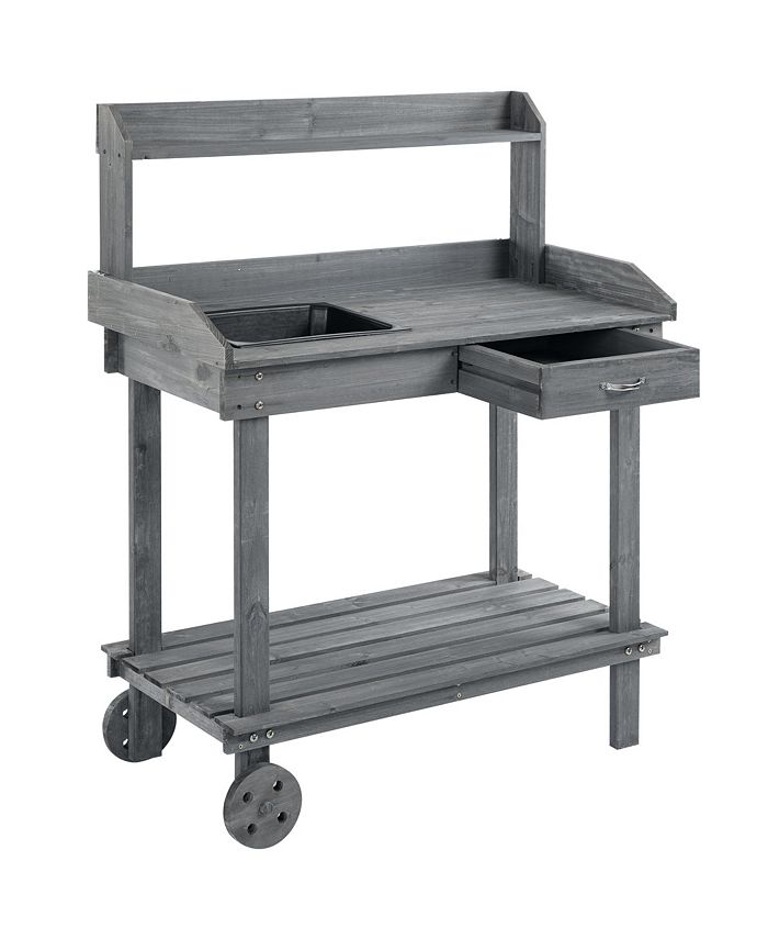 Outsunny 36'' Wooden Potting Bench Work Table with 2 Removable Wheels