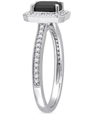 Black Diamond (1 ct. t.w.) & White Diamond (1/4 ct. t.w.) Emerald-Cut Engagement Ring in 14k White Gold