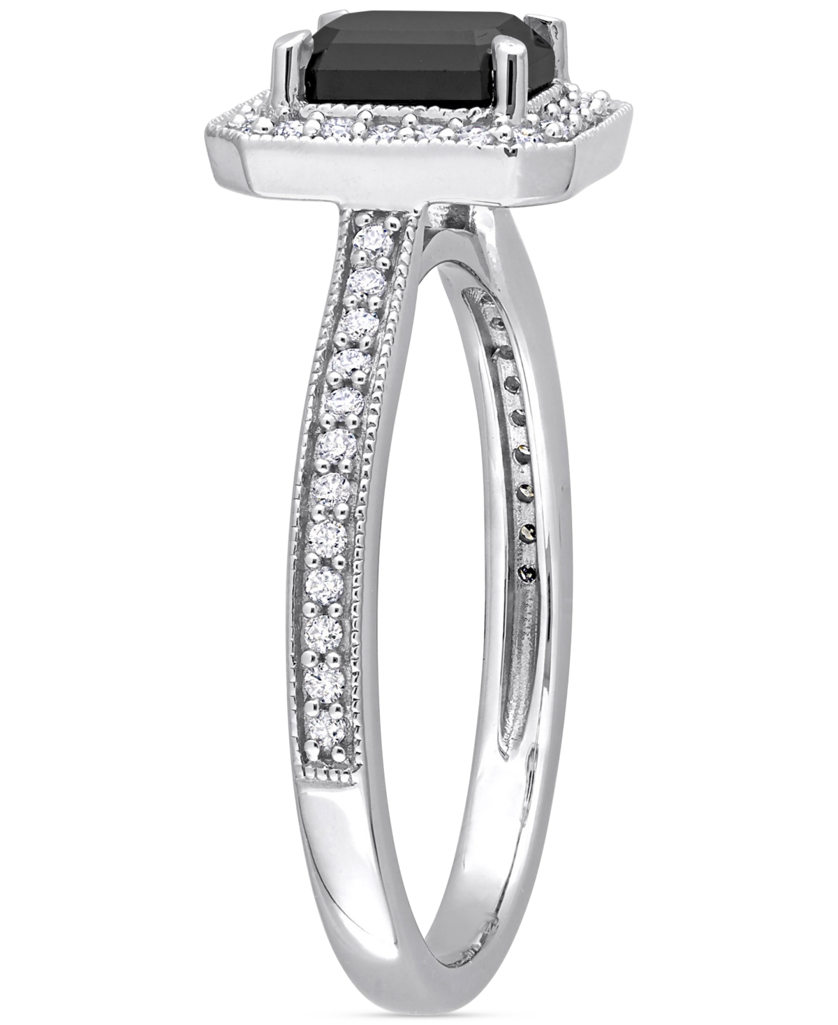 Black Diamond (1 ct. t.w.) & White Diamond (1/4 ct. t.w.) Emerald-Cut Engagement Ring in 14k- White Gold