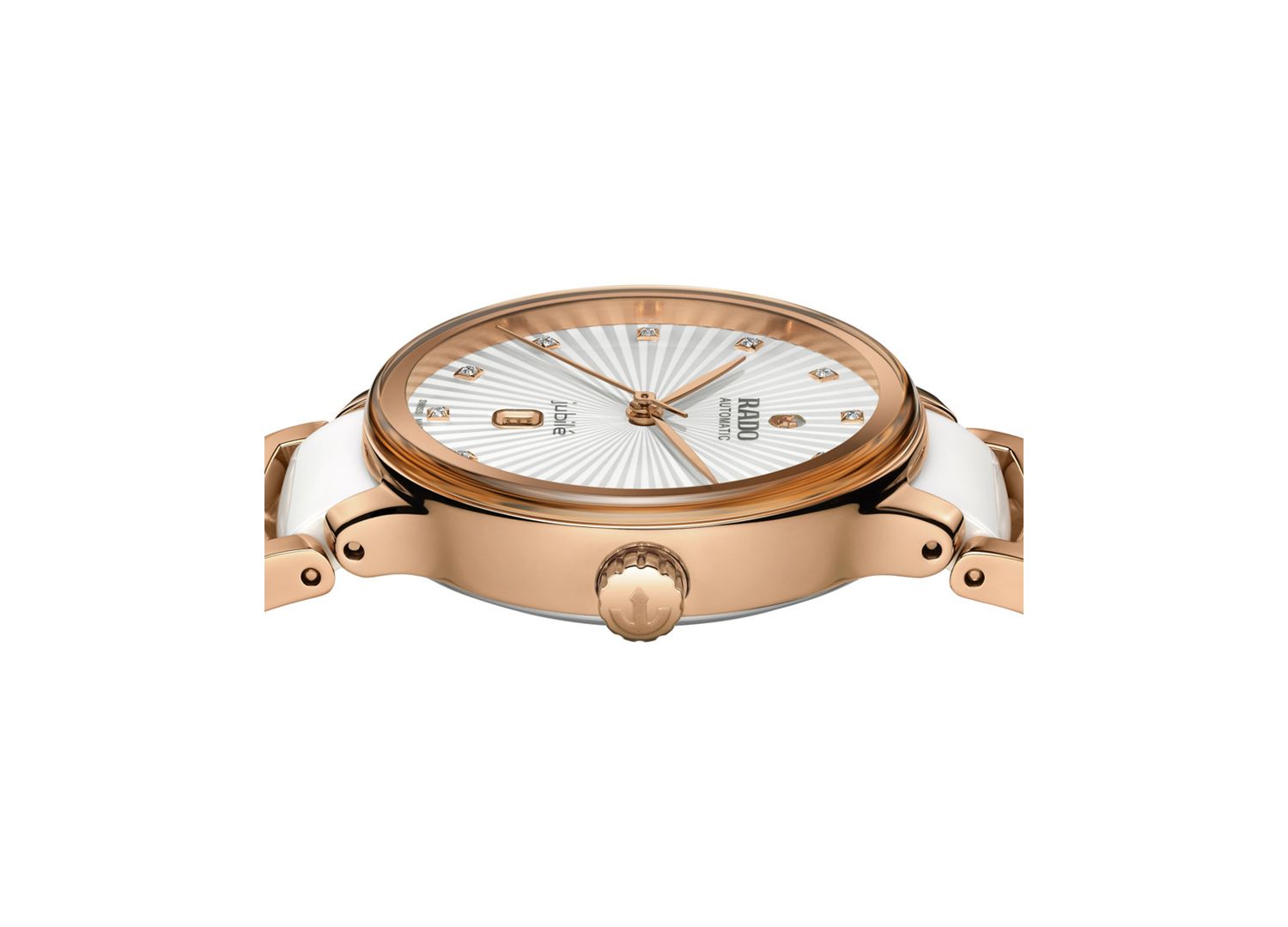 Women's Swiss Automatic Centrix Diamond (1/20 ct. t.w.) White High-Tech Ceramic & Rose Gold PVD Stainless Steel Bracelet Watch 31mm