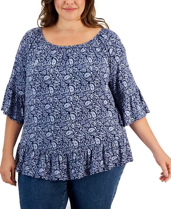 Style & Co Plus Size Printed On-Off Top, Created for Macy's - Macy's