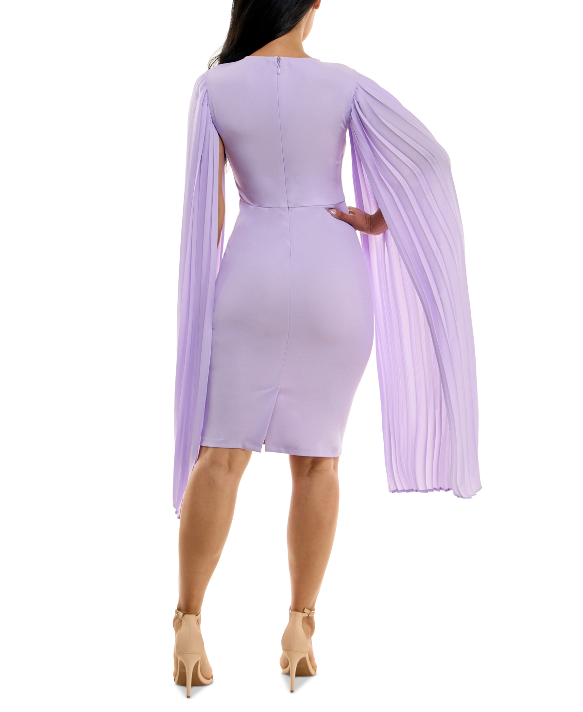 Shop Bebe Pleated Cape-sleeve Fitted Midi Dress In Pink
