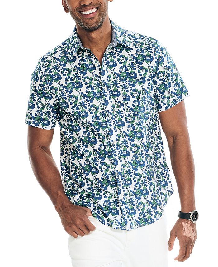 Nautica Men's Classic Fit Short Sleeve Printed Button-Front Shirt - Macy's