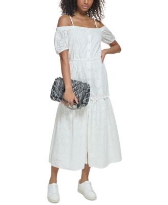 KARL LAGERFELD PARIS - Women's Cotton Eyelet Off-The-Shoulder Dress
