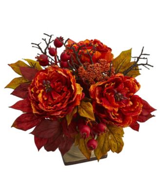 15" Peony and Sedum Artificial Arrangement 