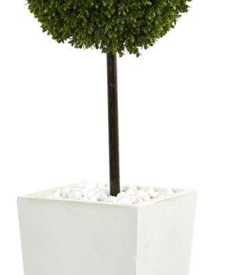 Nearly Natural 3.5' Boxwood Ball Topiary Artificial Tree in White Tower Planter UV Resistant