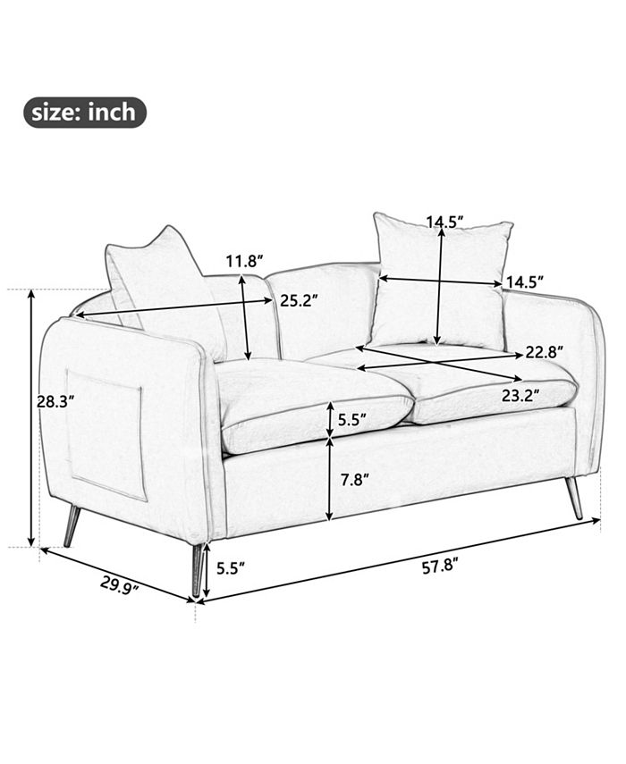 Simplie Fun 57.8" Velvet Upholstered Loveseat Sofa, Loveseat Couch with