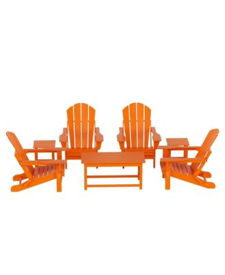 7 Piece Set Outdoor Folding Adirondack Chairs with Coffee Table Side Table