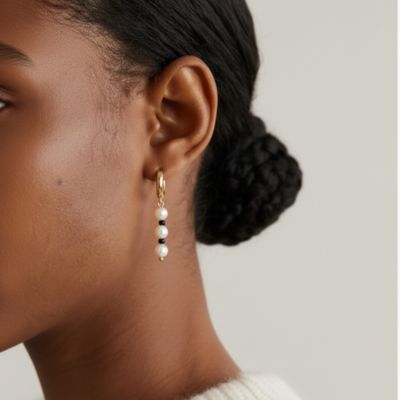 18K Gold-Plated Huggie Earrings with Freshwater Pearls & Japanese Beads