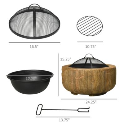 Fire Pit with Spark Screen and Poker, 24" Wood-burning Bowl,