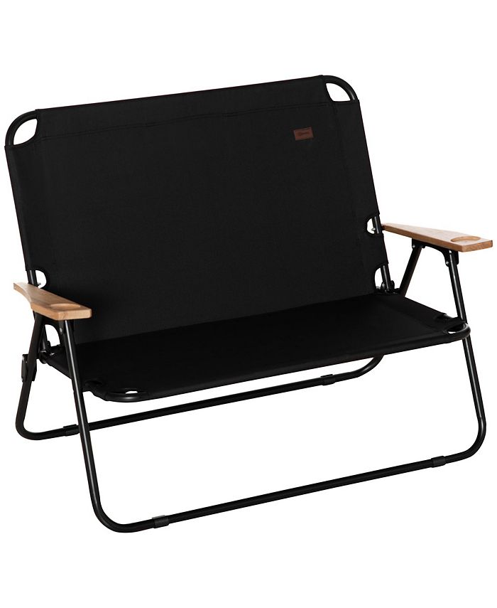Outsunny Double Camping Chair for 2 Person, Folding Loveseat with Cup