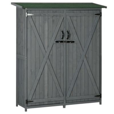 Wooden Garden Storage Shed w/ Asphalt Roof, Shelves & Lock Backyard