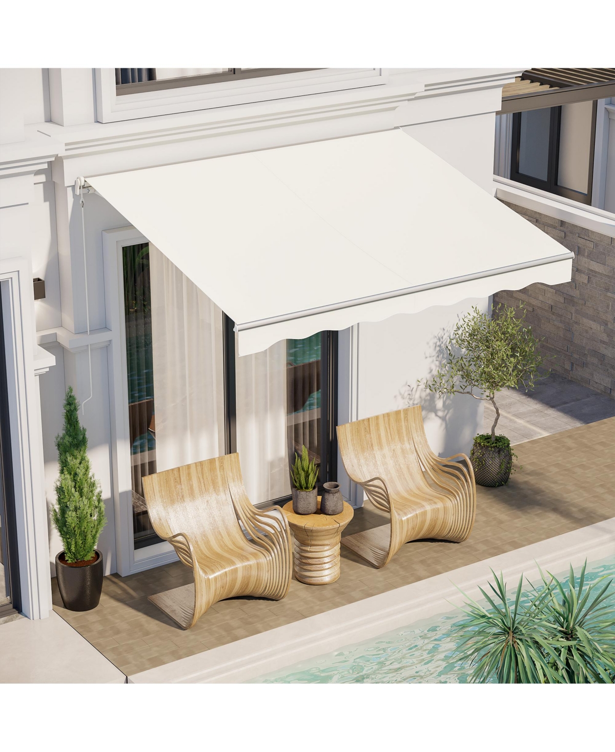 Outsunny Electric Awning, Retractable Awning, Uv Protection Sun Shade Shelter with Remote Controller and Manual Crank Handle for Deck, Balcon