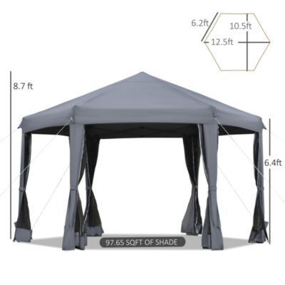 13' x 13' Pop Up Hexagonal Canopy Tent w/ Mesh Sidewalls,