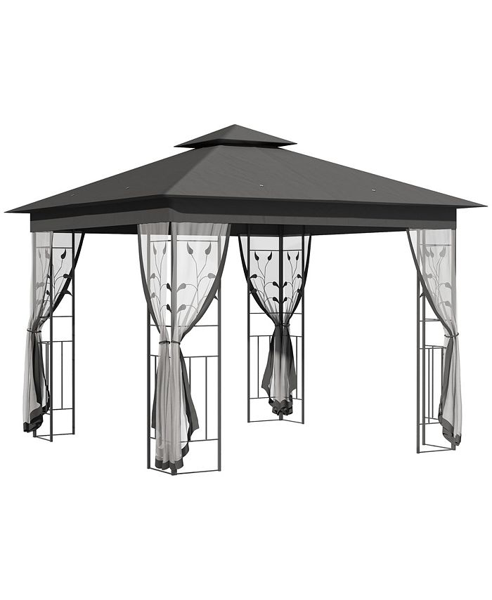 Outsunny 10' x 10' Outdoor Patio Gazebo Canopy with 2-Tier Polyester ...
