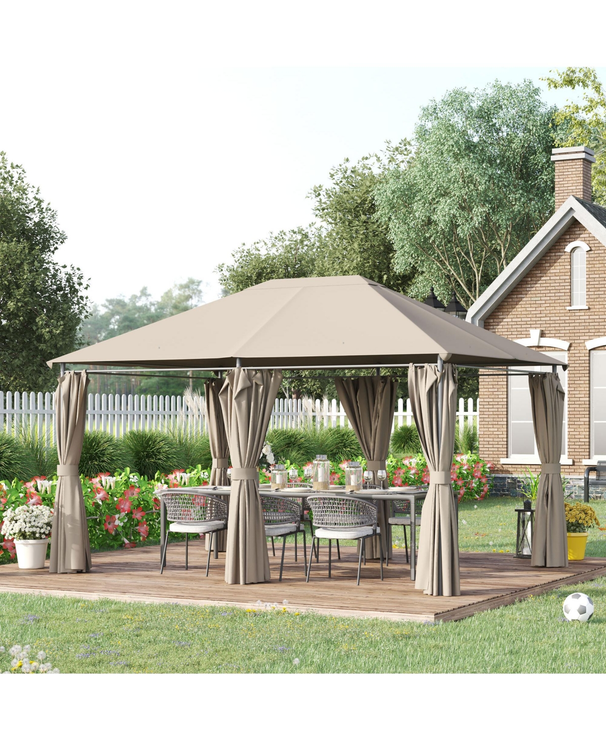 13' x 10' Steel Outdoor Patio Gazebo Pavilion Canopy Tent - Khaki