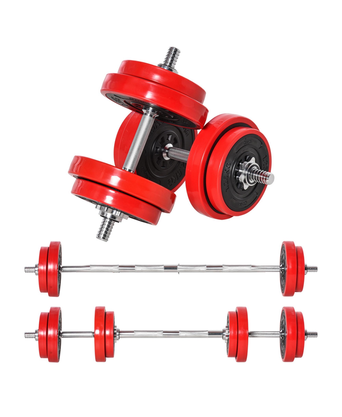 44 lbs 2 in 1 Dumbbell & Barbell Adjustable Weight Set Strength for Arms, Shoulders and Back - Red wine