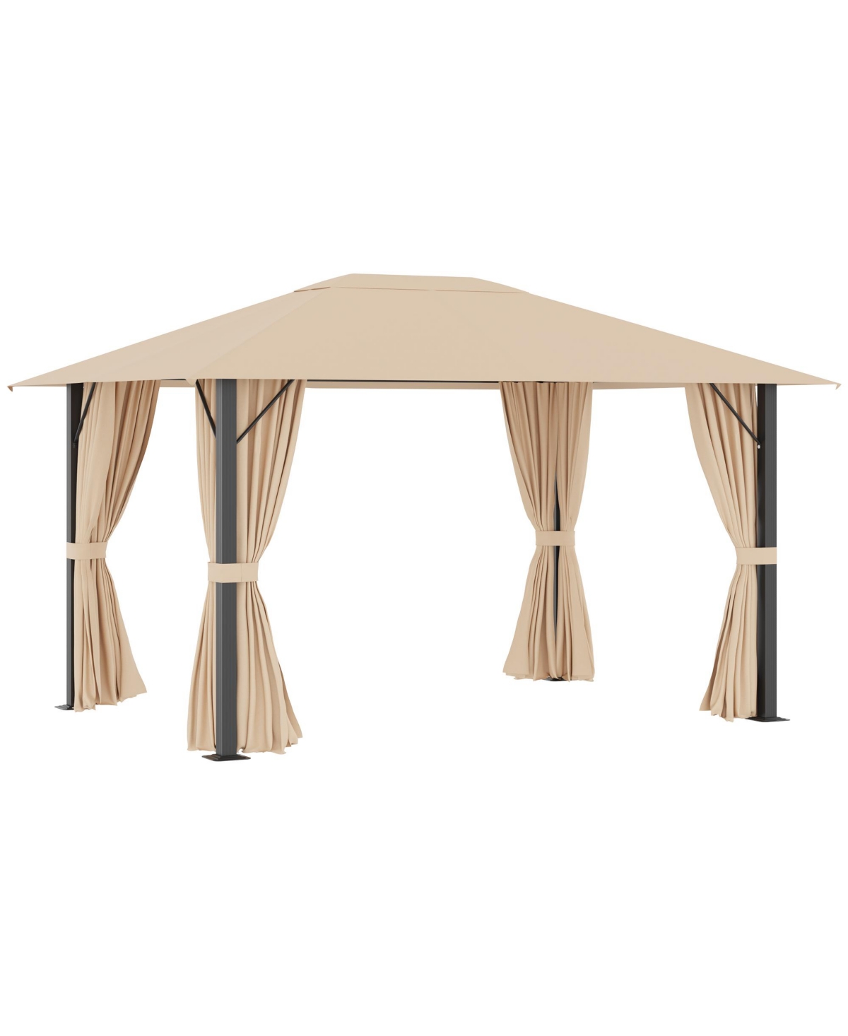 10' x 13' Patio Gazebo Aluminum Frame Outdoor Canopy Shelter with Sidewalls, Vented Roof for Garden, Lawn, Backyard and Deck, Brown - Brown
