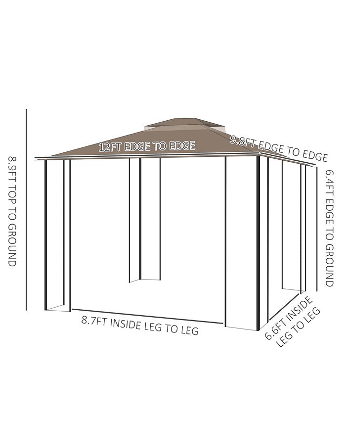 Outsunny 12' x 10' Patio Gazebo Outdoor Canopy Shelter with 2 Tie Roof ...