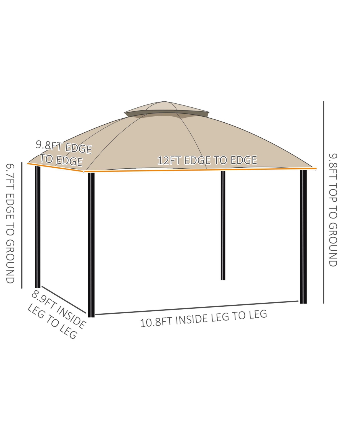 Outsunny 10' x 12' Outdoor Gazebo, Patio Gazebo Canopy Shelter w/ Double Vented Roof, Zippered Mesh Sidewalls, Solid Steel Frame,- Beige