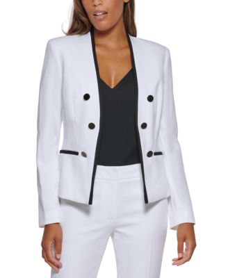 Calvin Klein Petite Open-Front Trimmed Blazer - Macy's