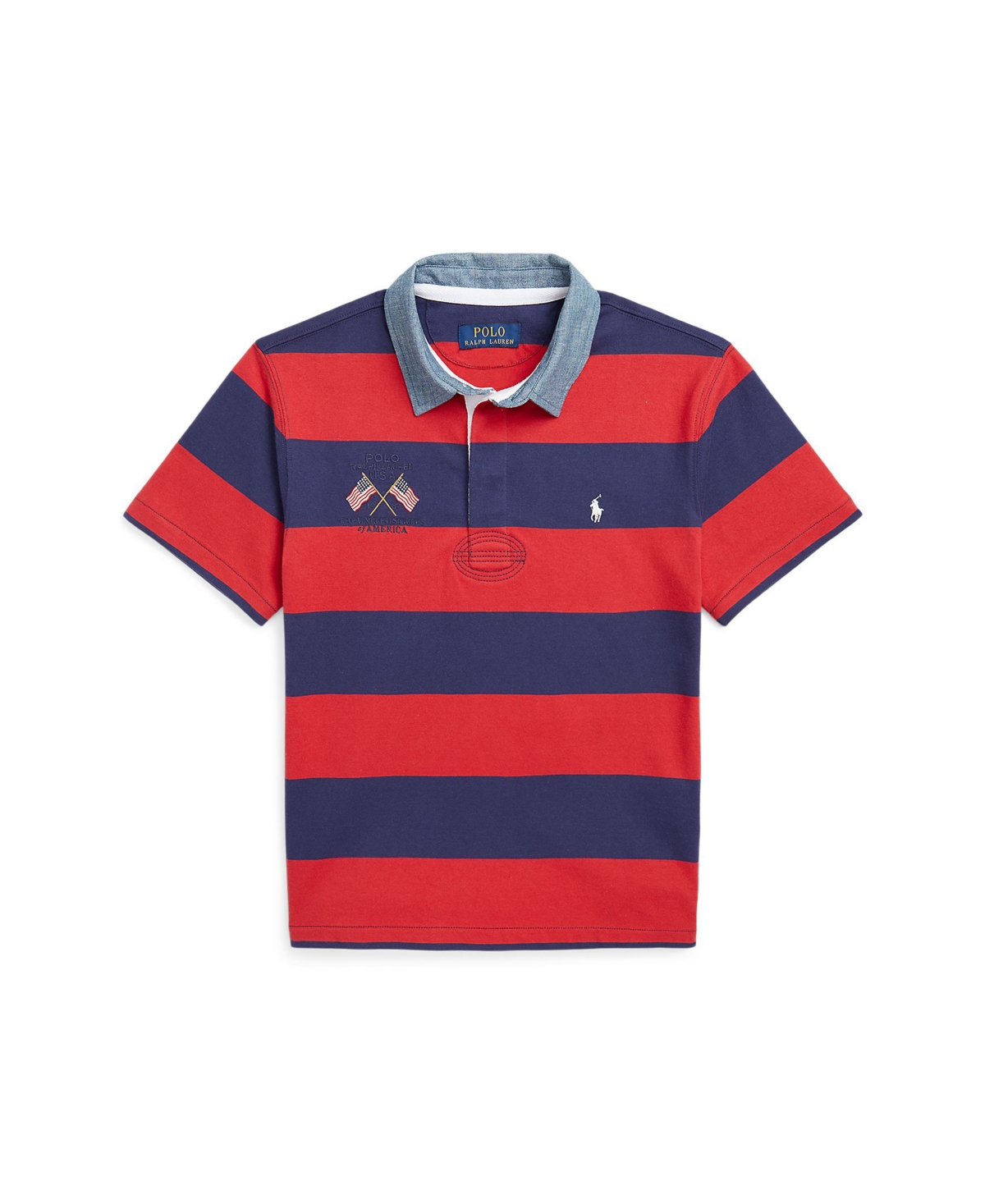 Polo Ralph Lauren Kids' Toddler And Little Boys Flag Striped Cotton Rugby Shirt In Evening Post Red,boathouse Navy