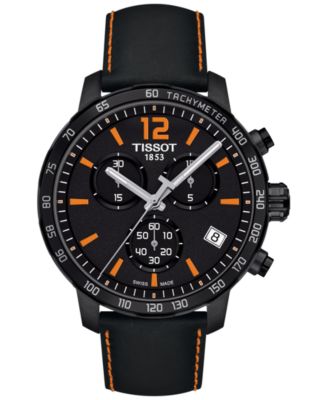 Tissot - Men's Swiss Chronograph Quickster Black Leather Strap Watch 42mm T0954173605700d