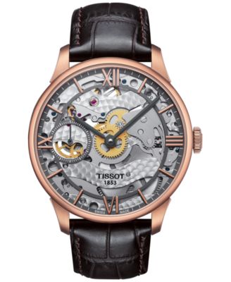 Tissot - Men's Swiss T-Complication Squelette Brown Leather Strap Watch 42mm T0994053641800