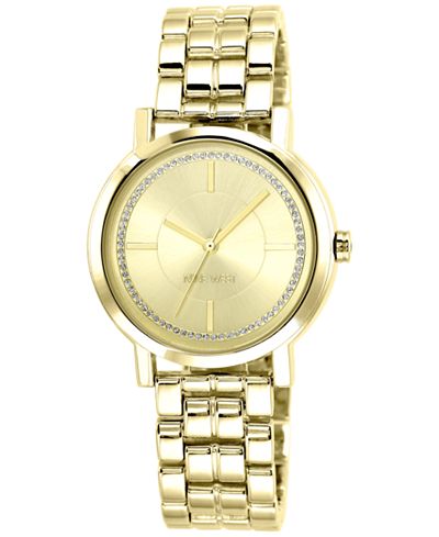 Nine West Women's Gold-Tone Adjustable Bracelet Watch 38mm NW/1642CHGB