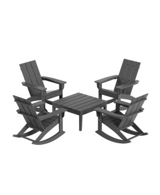 5-Piece Modern Adirondack Outdoor Rocking Chair with Side Table Set