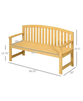 56" Outdoor Wood Bench, 2-Seater Wooden Garden Bench with Slatted Seat, Backrest & Arm Rests for Patio, Porch, Poolside, Balcony, Natural