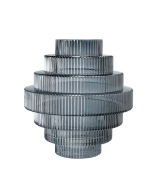Ribbed Geometric Glass Vase, 9.1" L x 9.1" W x 9.8" H