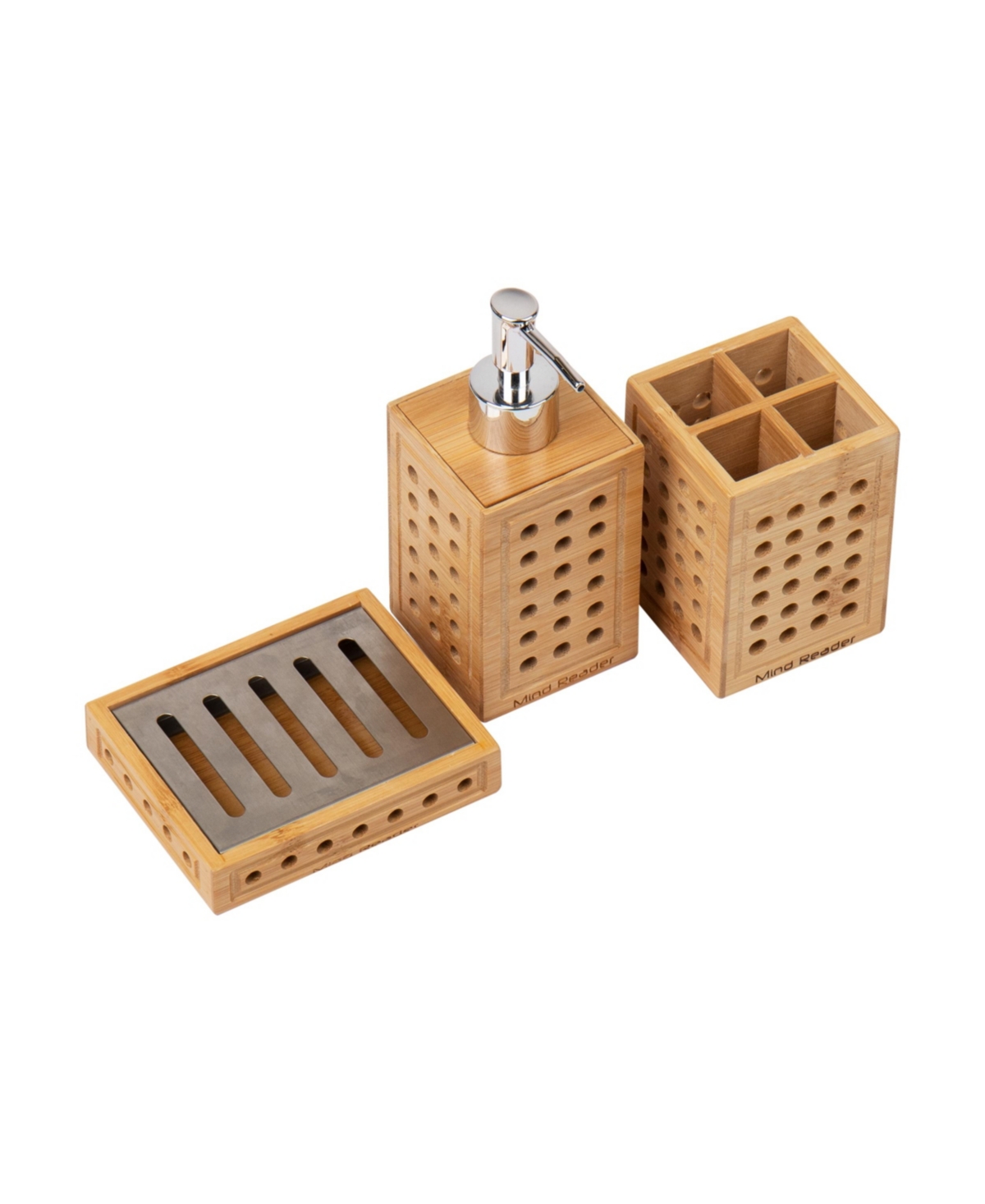 Shop Mind Reader Lattice Collection, Soap Dish, Liquid Soap Dispenser, And Toothbrush Holder Set, Bathroom, Rayon Fro In Brown