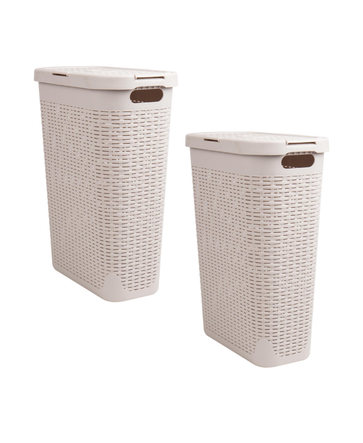 Mind Reader Basket Collection, Slim Laundry Hamper, 40 Liter 15kg, 33lbs Capacity, Cut Out Handles, Attached Hin In Ivory