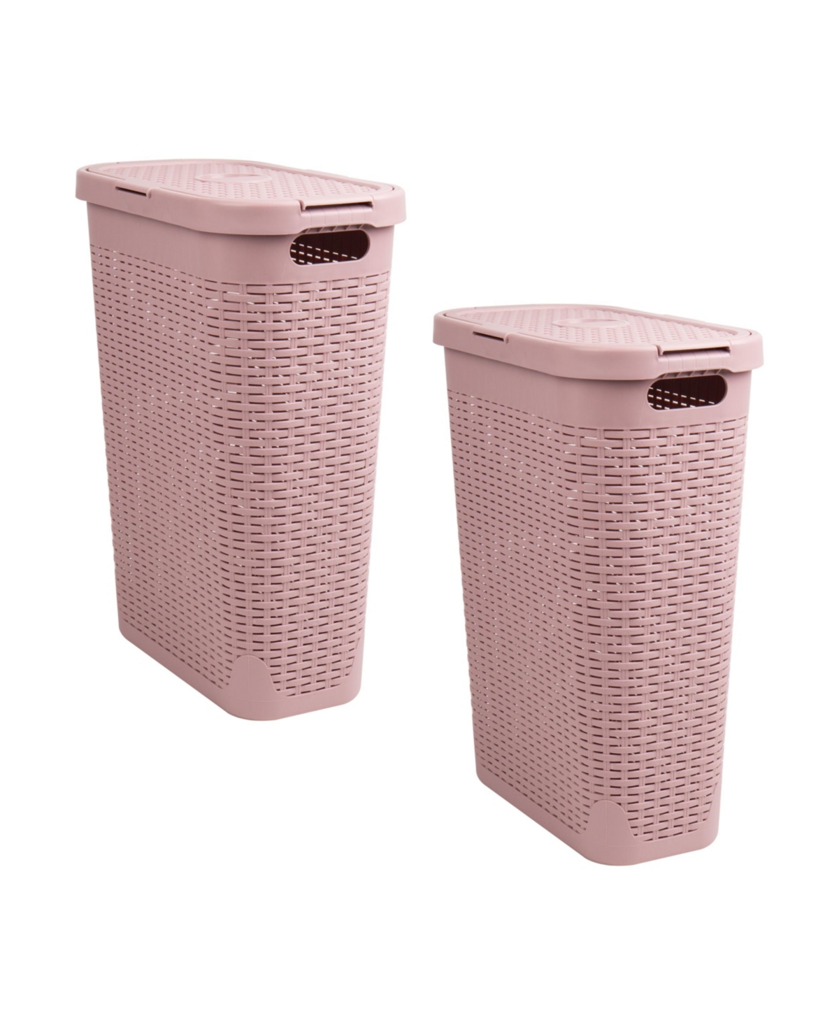 Mind Reader Basket Collection, Slim Laundry Hamper, 40 Liter 15kg, 33lbs Capacity, Cut Out Handles, Attached Hin In Pink