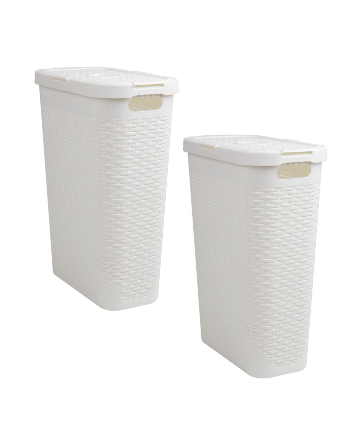 Basket Collection, Slim Laundry Hamper, 40 Liter 15kg, 33lbs Capacity, Cut Out Handles, Attached Hinged Lid, Ventilated, Set of 2 - White