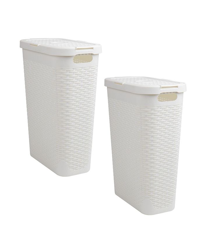 Mind Reader Set 2 Cesti Portabiancheria In Plastica - 40L Cadauno, Ventilati Con Maniglie, Bianco, Impilabili