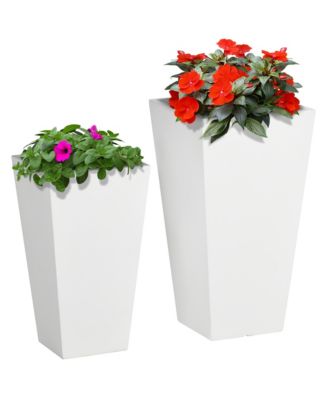 Outsunny 2-Pack Outdoor Planter Set, MgO Flower Pots with Drainage ...