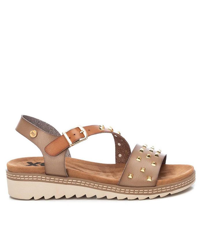 XTI Women's Wedge Sandals With Gold Studs, Light Brown Macy's