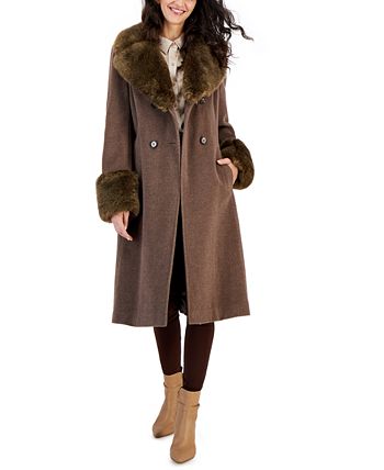 Calvin klein faux fur trim wrap on sale coat