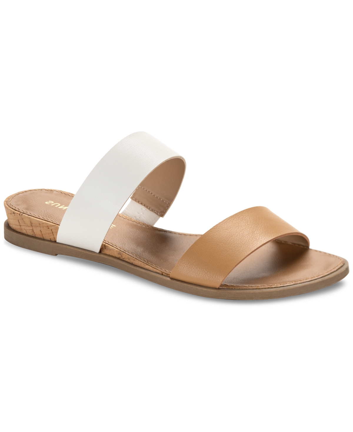 Shop Sun + Stone Women's Easten Double Band Slide Flat Sandals, Created For Macy's In Tan White