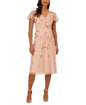 knee length dresses for ladies Plus Size Hand Beaded Short Sleeve Floral Godet Gown in French Blue main image 0
