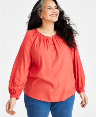 Style & Co - Plus Size Long-Sleeve Popover Peasant Top