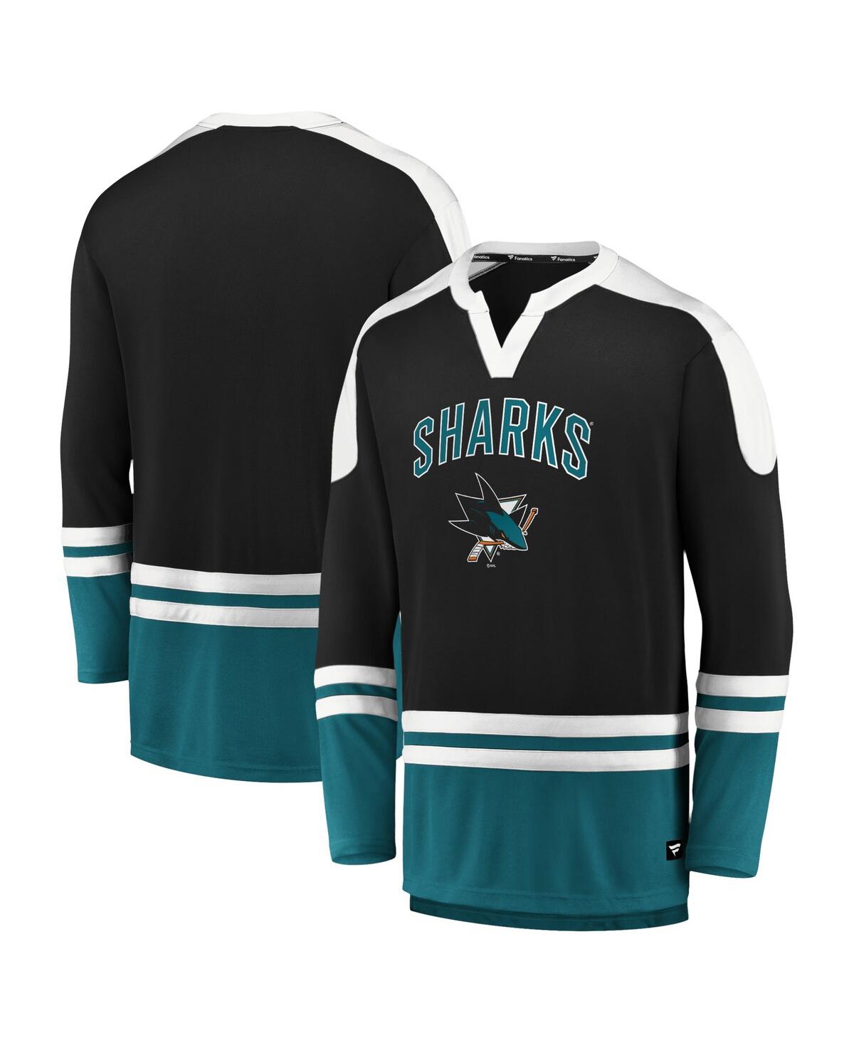 Shop Fanatics Men's  Black, Teal San Jose Sharks Iconic Slapshot Long Sleeve T-shirt In Black,teal