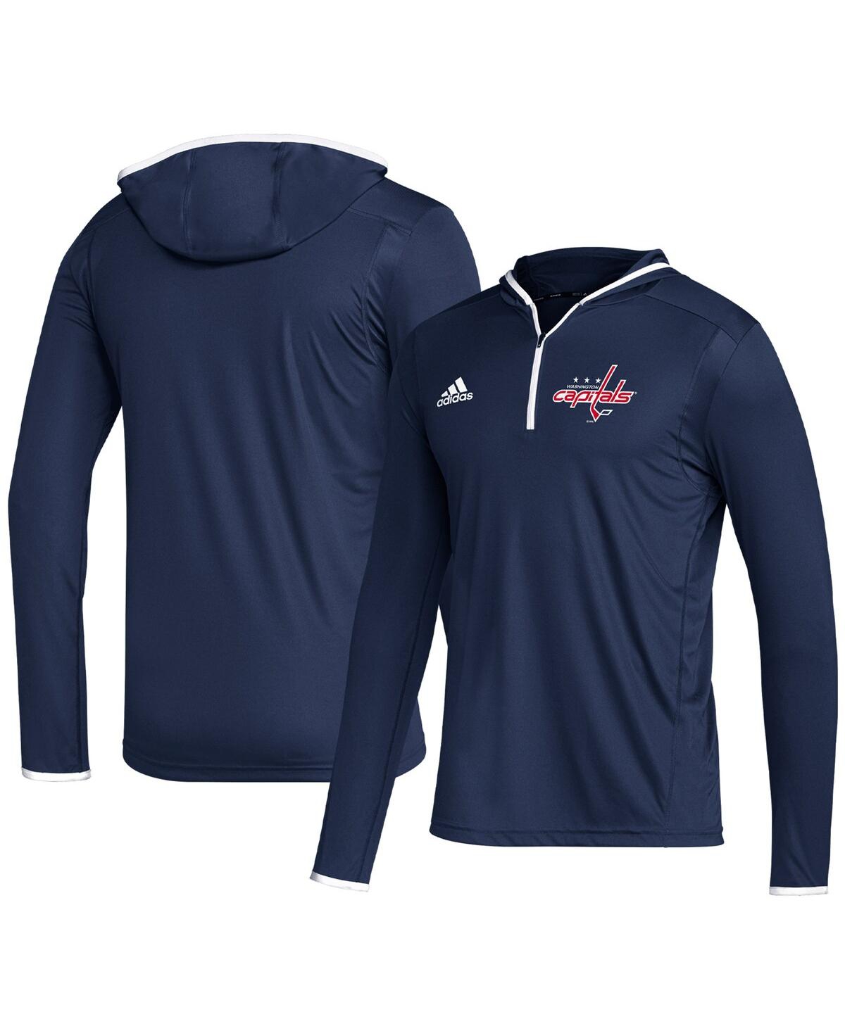 Adidas Originals Men's Adidas Navy Washington Capitals Team Long Sleeve Quarter-zip Hoodie T-shirt In Blue