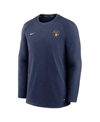 Men's Navy Milwaukee Brewers Authentic Collection Logo Performance Long Sleeve T-shirt