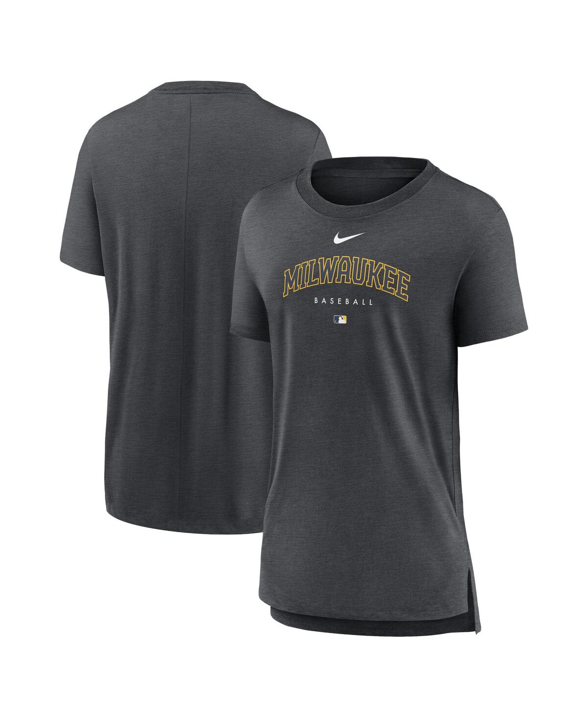 Nike Women's  Heather Charcoal Milwaukee Brewers Authentic Collection Early Work Tri-blend T-shirt