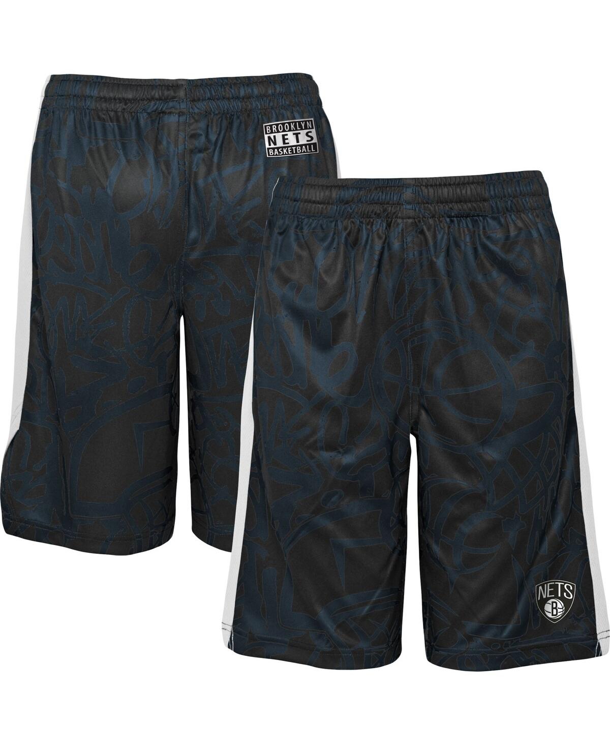 Shop Outerstuff Big Boys And Girls Black Brooklyn Nets Scribble Dribble Baller Shorts